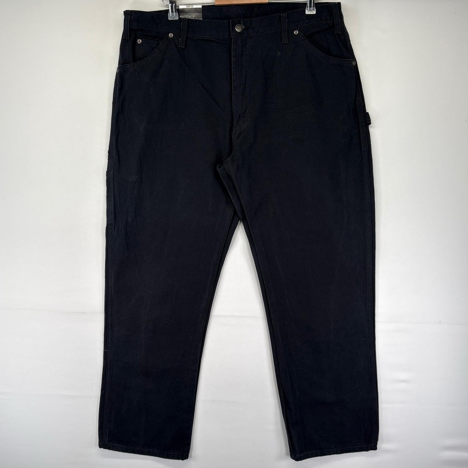 古着 デッドストック ディッキーズ Dickies ダック パンツ タグ付 ワーク ワンポイント ペインターパンツ W40 L32  ブラック系 メンズ