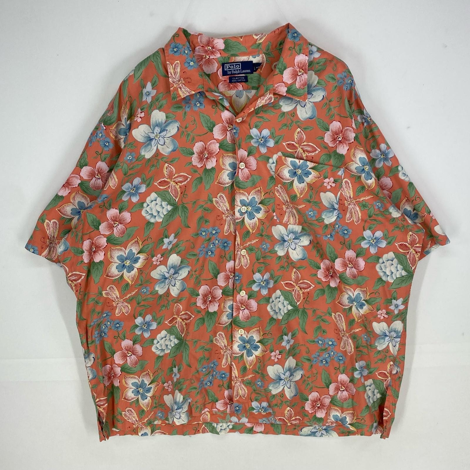 古着 ポロバイラルフローレン Polo by Ralph Lauren 半袖シャツ アロハ ボタニカル 胸ポケット 2XL オレンジ系 メンズ