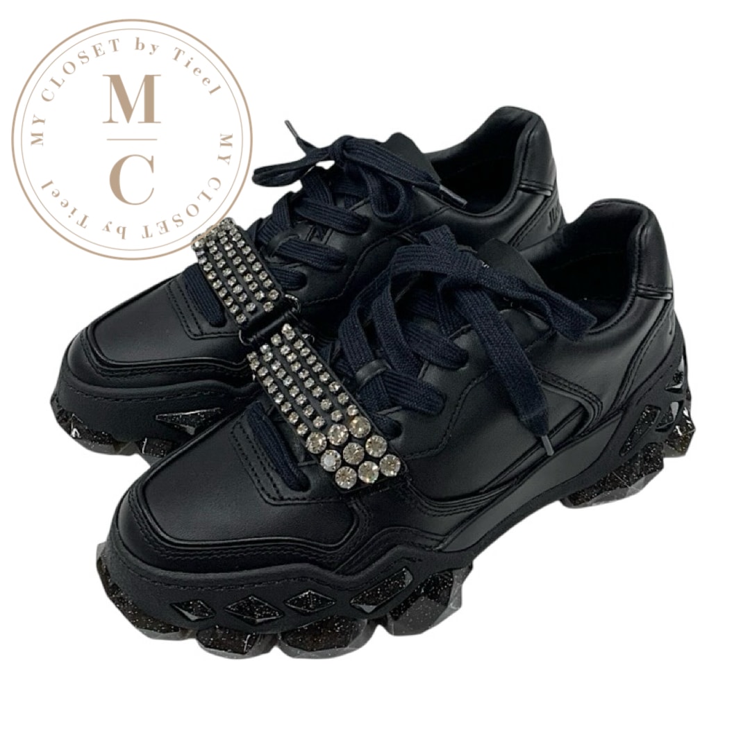 ジミーチュウ JIMMY CHOO DIAMOND スニーカー 靴 シューズ レザー ブラック 黒 未使用 ビジュー