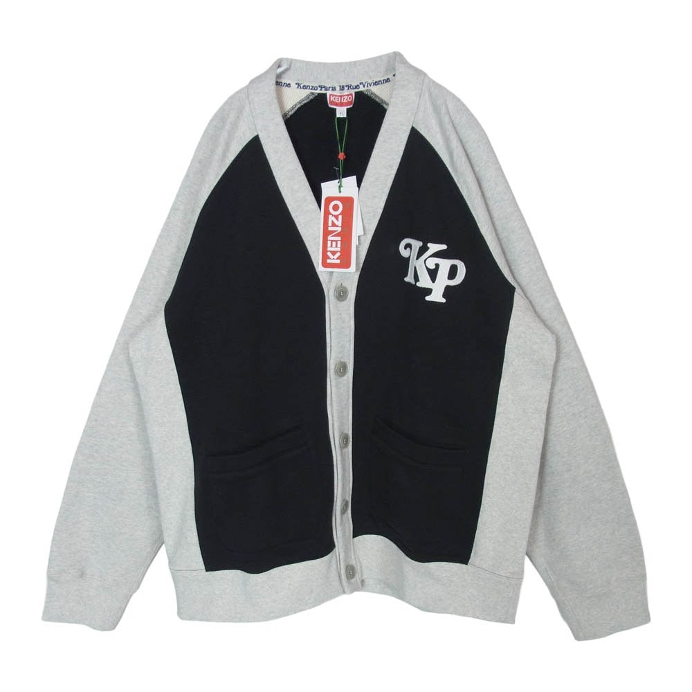 KENZO ケンゾー FE55SW1314MV VERDY CARDIGAN ヴェルディ ロゴ刺繍 コットン ラグランスリーブ カーディガン グレー系 XL【新古品】【未使用】【中古】