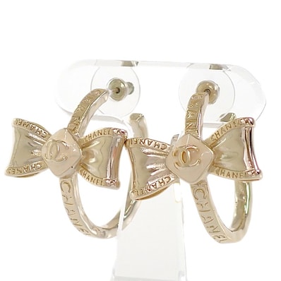 シャネル CHANEL リボン フープ ココマーク ピアス【中古】【ABランク】