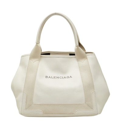バレンシアガ パンチングロゴ ネイビーカバス S ハンドバッグ トートバッグ 339933 ホワイト レザー キャンバス レディース BALENCIAGA 【中古】