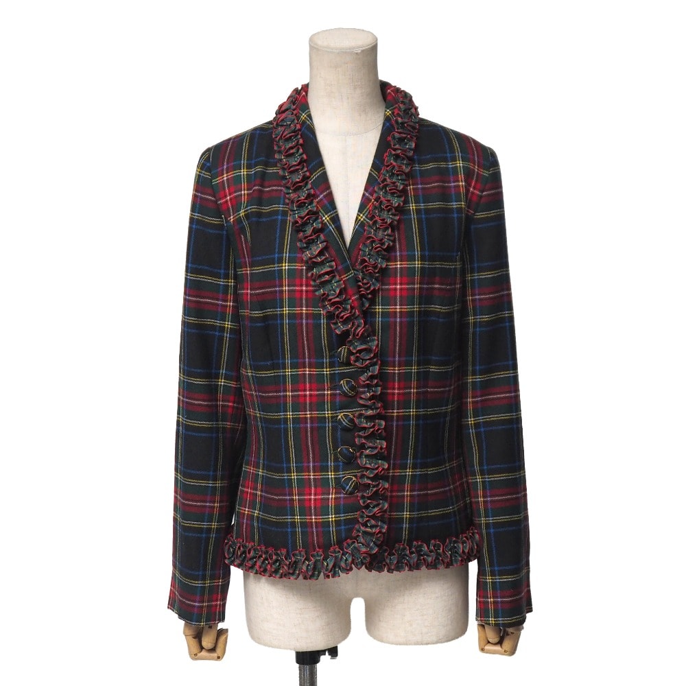 ■美品■Givenchy ジバンシー ヴィンテージ ジャケット サイズ40 テーラード ブレザー チェック フリル シングルジャケット フランス製 ブランド古着【中古】20251210/RA6851