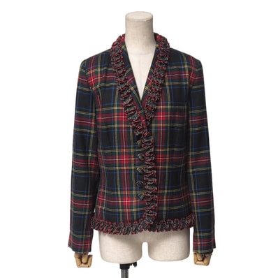 ■美品■Givenchy ジバンシー ヴィンテージ ジャケット サイズ40 テーラード ブレザー チェック フリル シングルジャケット フランス製 ブランド古着【中古】20251210/RA6851