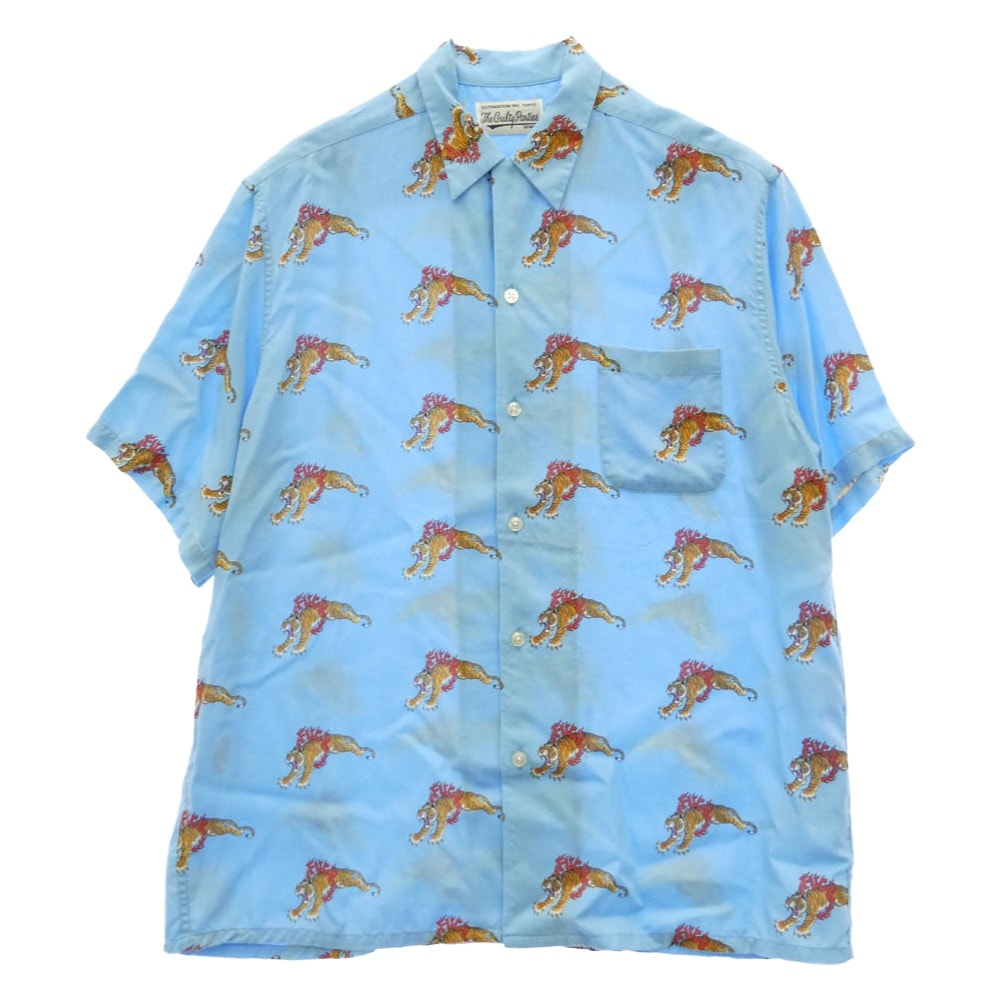 WACKO MARIA ワコマリア TIM LEHI 虎総柄 HAWAIIAN SHIRT ティムリー ハイ タイガーハワイアン 半袖 シャツ ライトブルー系 XL【中古】