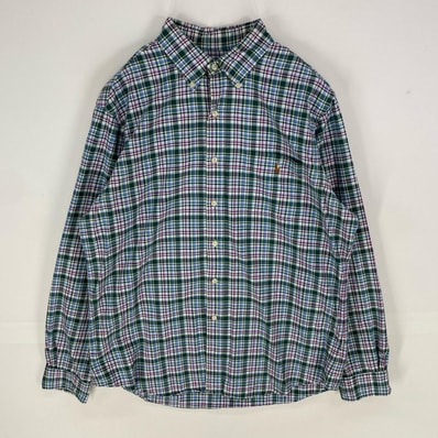 古着 ポロ・ラルフローレン POLO RALPH LAUREN 長袖シャツ ボタンダウン 胸ポケット ロングスリーブ L グリーン系 チェック メンズ