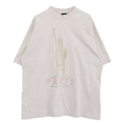 BALENCIAGA バレンシアガ Tシャツ 24AW 764235 TQVR9 PARIS LIBERTY ヴィンテージ加工 ダメージ加工 自由の女神 プリント 半袖 Tシャツ ホワイト系 XL【中古】