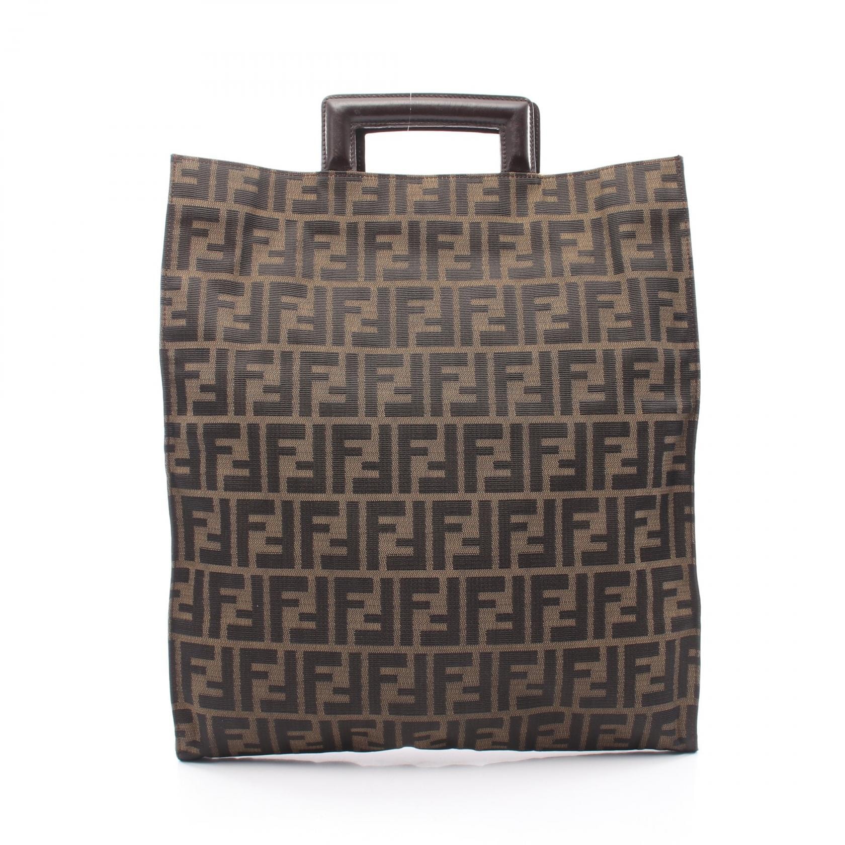 フェンディ FENDI ズッカ トートバッグ バッグ キャンバス レザー レディース ブラウン系 / ブラック系 15856 【中古】