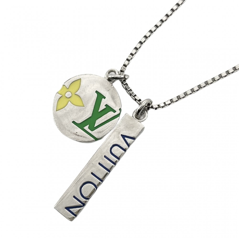 LOUIS VUITTON ルイヴィトン ネックレス モノグラムプレイ ペンダント アクセサリー ロングネックレス アジャスター付き メタル    M01185 シルバー ユニセックス 約19.2g【中古品】