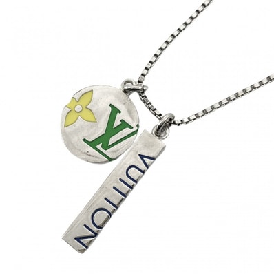 LOUIS VUITTON ルイヴィトン ネックレス モノグラムプレイ ペンダント アクセサリー ロングネックレス アジャスター付き メタル M01185 シルバー ユニセックス 約19.2g【中古品】