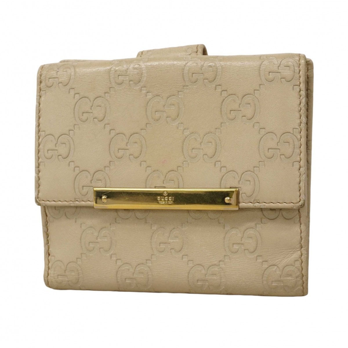 【6de6103】グッチ 財布 グッチシマ 112664 ベージュ ゴールド金具【中古】レディース