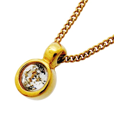 ★SALE【6jgb0161-k】クリスチャンディオール ネックレス GPメッキ ラインストーン ゴールド【中古】レディース