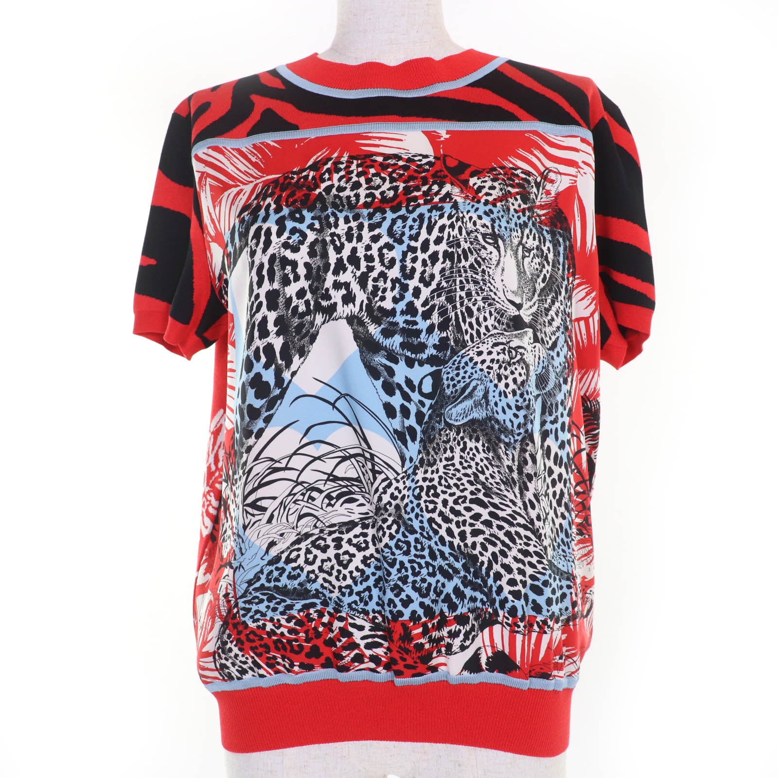 極美品 エルメス
 半袖ニット ジャングルラブ レッド系 レディース 40 3E2868D3