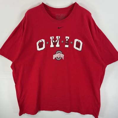 古着 ナイキ NIKE 半袖Tシャツ カレッジ 両面ラバープリント センタースウッシュ 14041 レッド メンズ