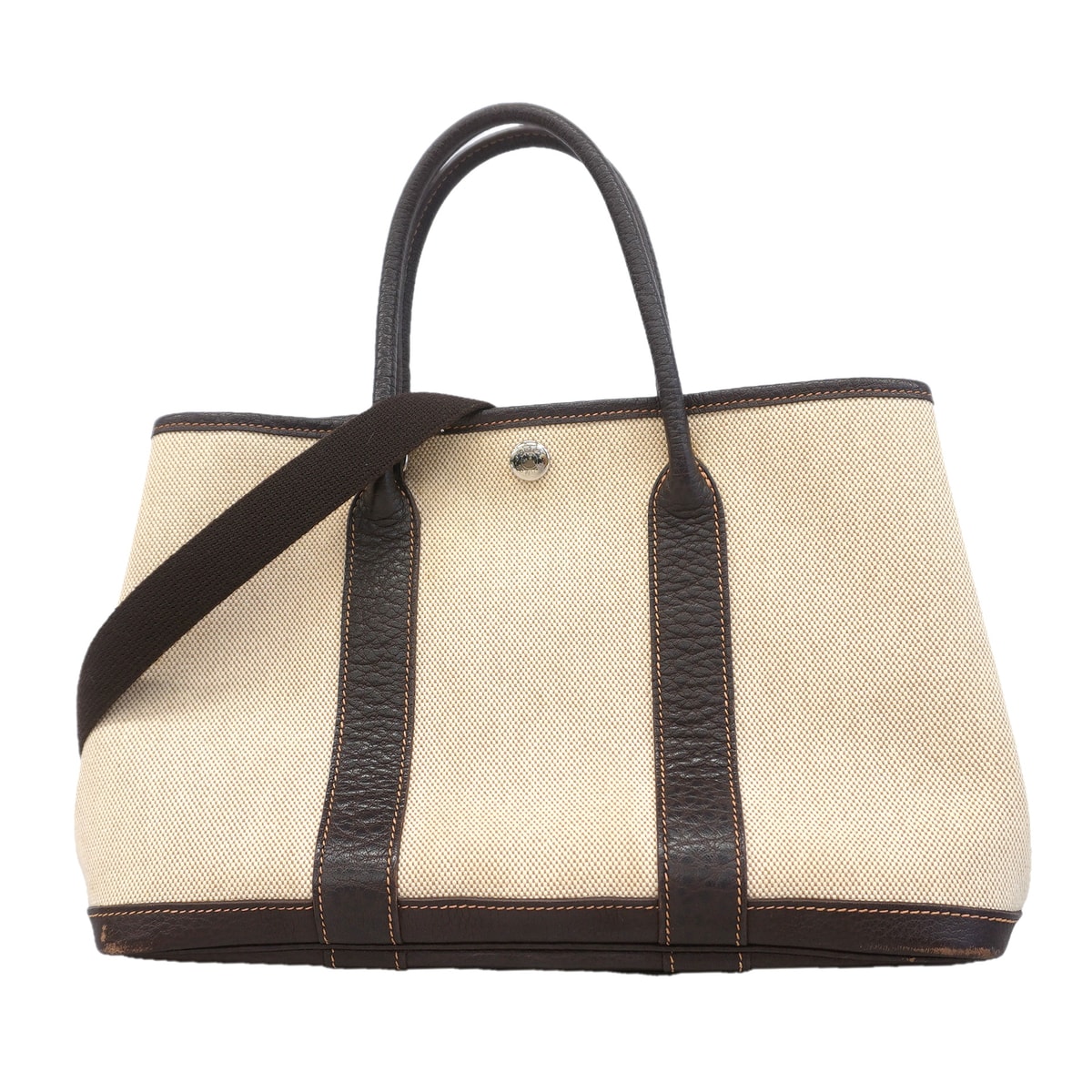★SALE【6id5058】エルメス トートバッグ ガーデンパーティTPM トワルアッシュ ブラウン シルバー金具 □J刻印 2wayバッグ【中古】レディース