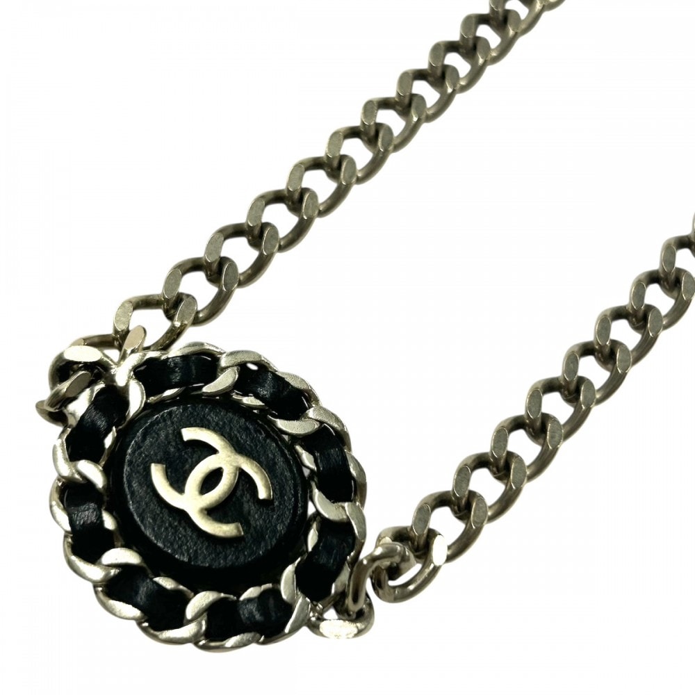 CHANEL シャネル ネックレス チェーンデザイン ココマーク アクセサリー チョーカー アジャスター付き GP レザー B16B ブラック 黒 ゴールド金具 レディース 約60.3g 2016年【中古品】