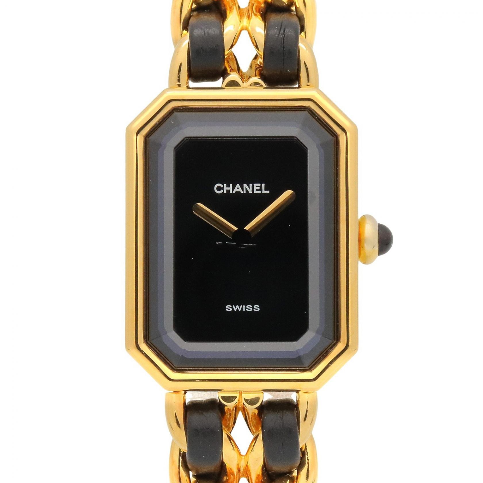 シャネル CHANEL プルミエール L 腕時計 時計 GP(ゴールドメッキ) レザーベルト レディース ブラック系 H0001 【中古】