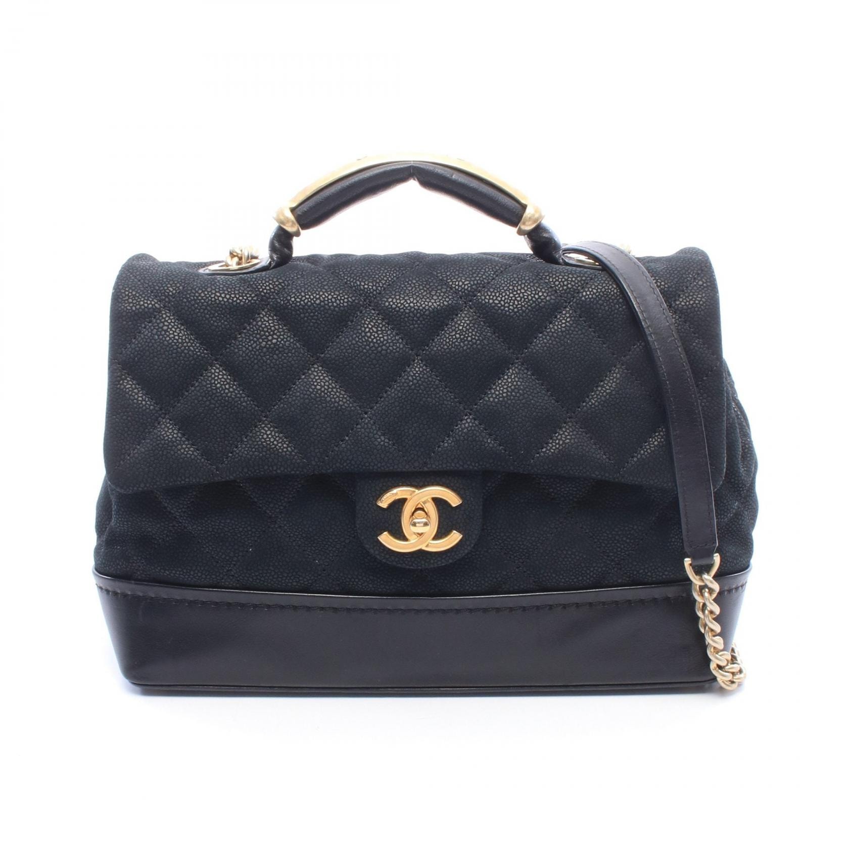 シャネル CHANEL マトラッセ トップハンドル フラップバッグ ショルダーバッグ バッグ レザー レディース ブラック系 【中古】