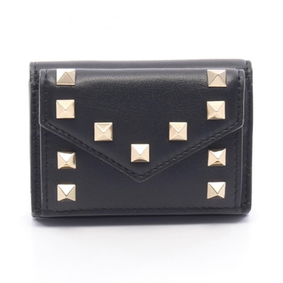 ヴァレンティノ・ガラヴァーニ Valentino Garavani ロックスタッズ 三つ折り財布 財布 ラムスキン(羊革) レディース ブラック系 【中古】