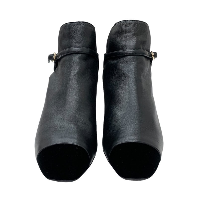 シャネル CHANEL ブーツ ショートブーツ 靴 シューズ レザー ベロア ブラック 黒 ロゴ 未使用