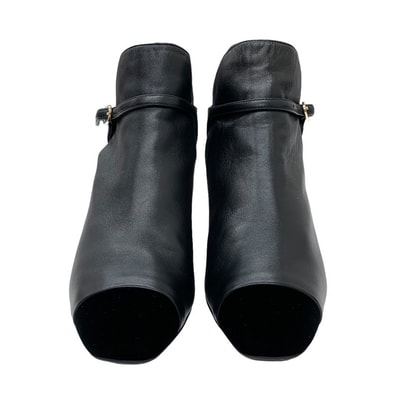 シャネル CHANEL ブーツ ショートブーツ 靴 シューズ レザー ベロア ブラック 黒 ロゴ 未使用