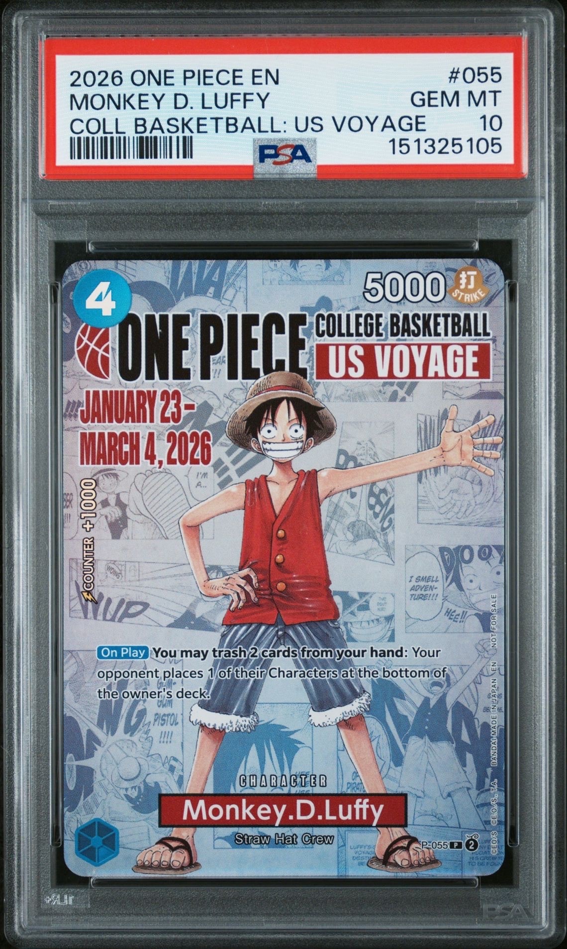 モンキー・D・ルフィ:P (開封済) [P-055]【英語版】(プロモーションカード「ワンピース カレッジ バスケットボール:USボヤージュ」)