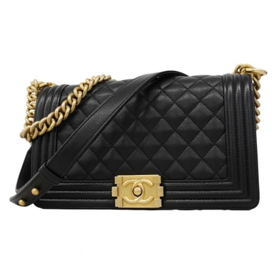 【6dc3561-h】シャネル ショルダーバッグ ボーイシャネル チェーンショルダー キャビアスキン ブラック ゴールド金具【中古】レディース