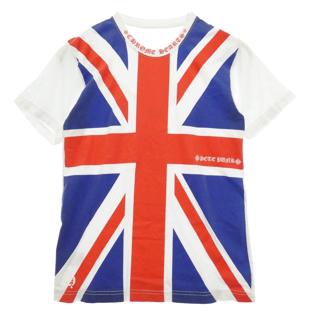 CHROME HEARTS クロムハーツ(原本無) 購入レシート付属 Union Jack Neck H T-SHRT 1 ユニオン ジャック プリント ネック ロゴ 半袖 Tシャツ ホワイト系 M【中古】