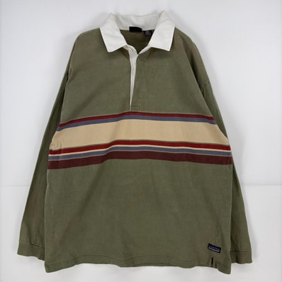 古着 パタゴニア patagonia 長袖シャツ ワンポイント ロゴ フェード 大きいサイズ ラガーシャツ 2XL カーキ系 ボーダー メンズ