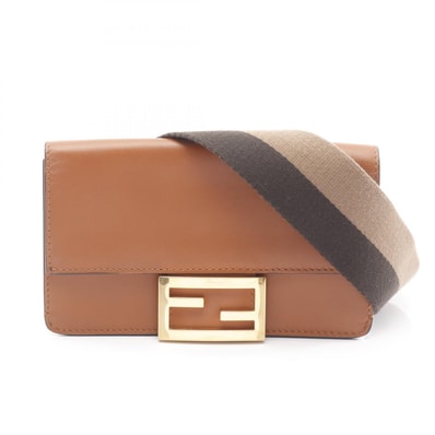 フェンディ FENDI FLAT BAGUETTE ショルダーバッグ バッグ レザー キャンバス レディース ブラウン系 8BS039 【中古】