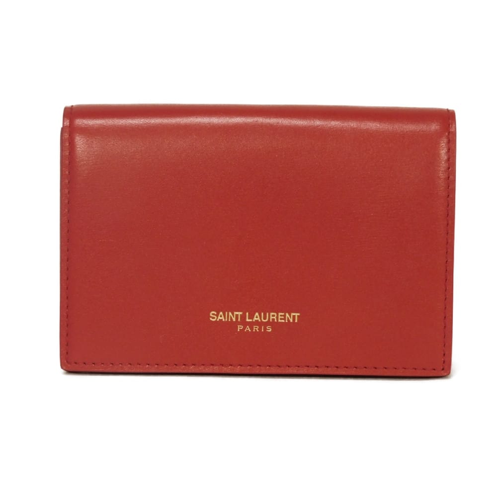 SAINT LAURENT PARIS サンローランパリ ビジネス カードホルダー パスケース  コンパートメント スナップボタン二つ折り ロゴ 箔押し ヴァーミリオン カードケース 360433 B9L0J 6525