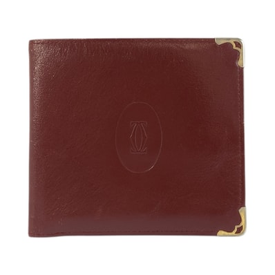 CARTIER カルティエ ヴィンテージ マストライン ボルドー ゴールド金具 レザー 折り財布 札入れ 601963 【中古】