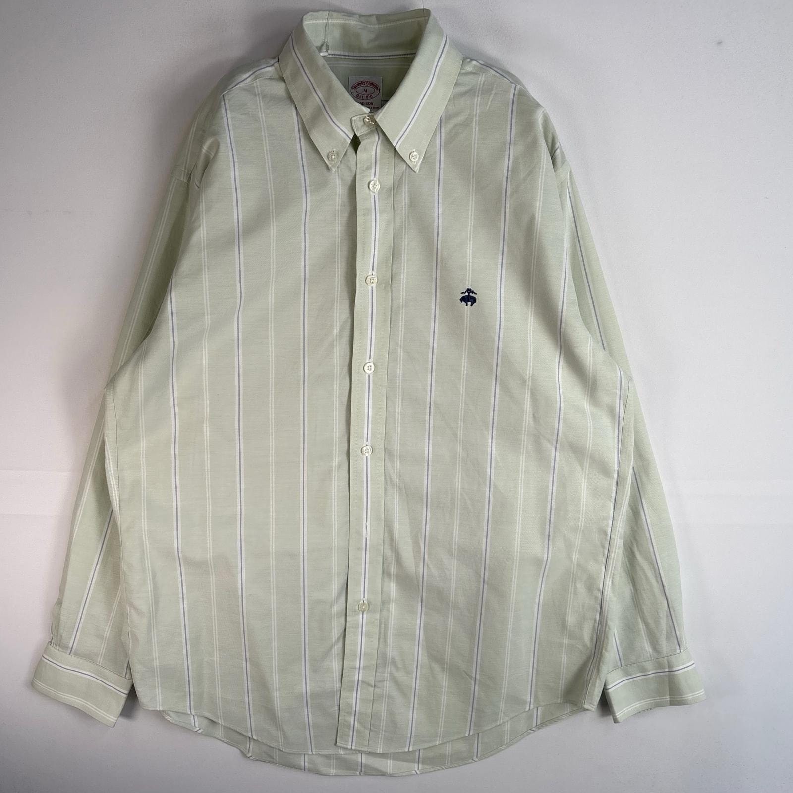 古着 ブルックスブラザーズ Brooks Brothers 長袖シャツ ロゴ 刺繍 MADISON ボタンダウン M グリーン系 ストライプ メンズ