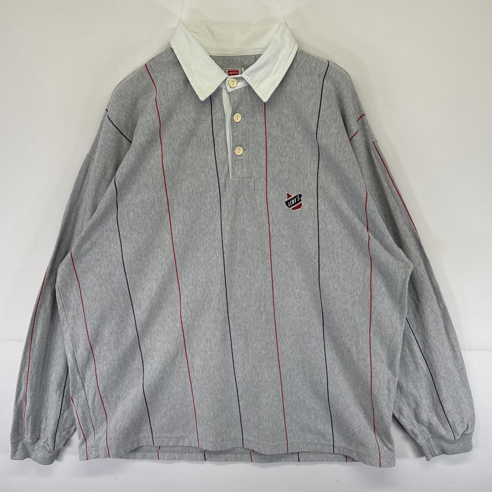 古着 90's/90年代 リーバイス Levi's ラガーシャツ ストライプ柄 薄手 ワンポイントロゴ 大きいサイズ XL  グレー メンズ