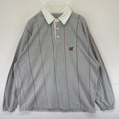 古着 90's/90年代 リーバイス Levi's ラガーシャツ ストライプ柄 薄手 ワンポイントロゴ 大きいサイズ XL グレー メンズ