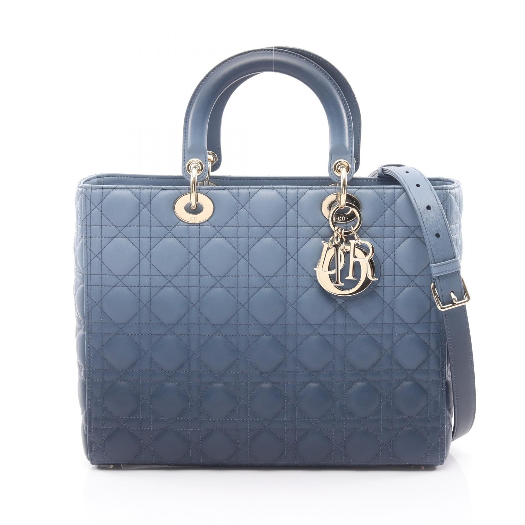 ディオール Dior レディディオール ラージ カナージュ ハンドバッグ バッグ レザー レディース ブルー系 / ネイビー系 【中古】