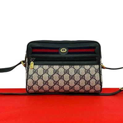 GUCCI グッチ シェリーライン GG ロゴ 金具 レザー PVC ショルダーバッグ ネイビー
81627