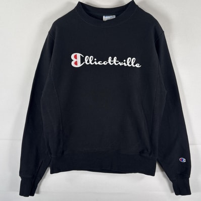 古着 チャンピオン Champion スウェット リバースウィーブ トレーナー ビッグロゴプリント クルーネック SMALL ブラック メンズ