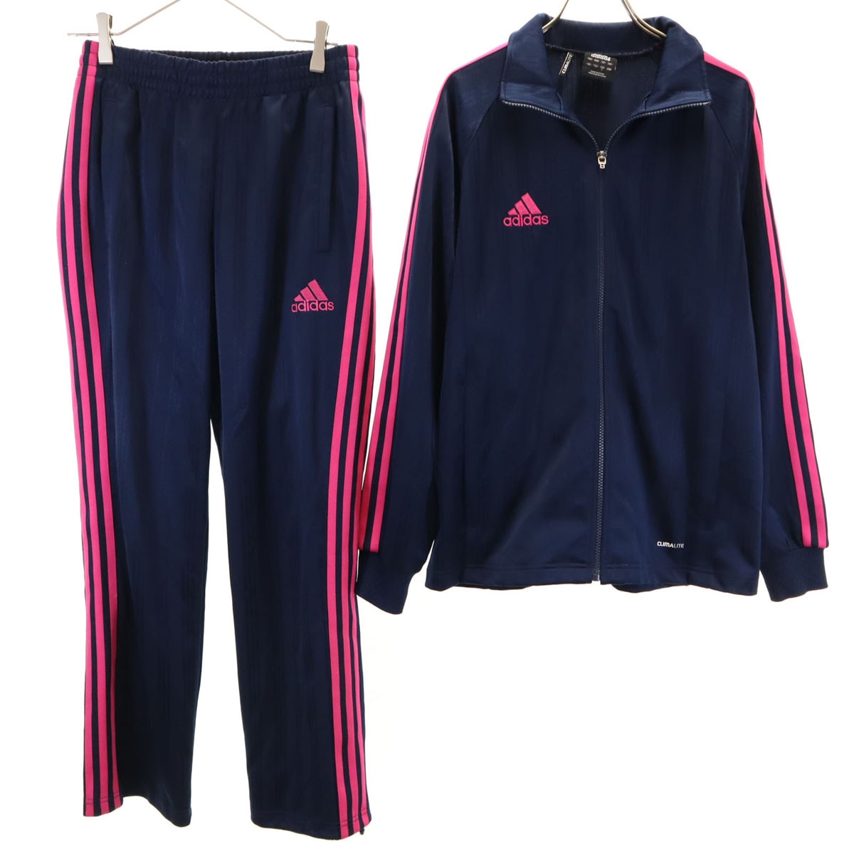 adidas アディダス ストライプ柄 トラックジャケット 上下セットアップ S/M ネイビー ジャージ