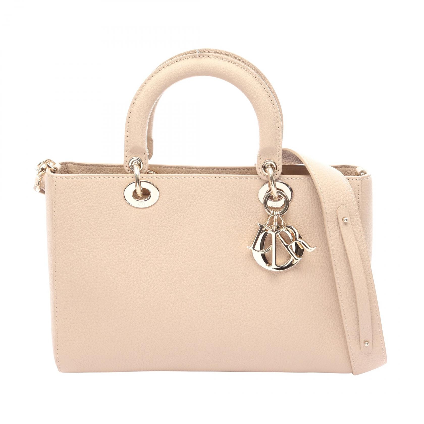 ディオール Dior Lady D-Sire ミディアム 2WAY ハンドバッグ バッグ レザー レディース ベージュ系 【中古】