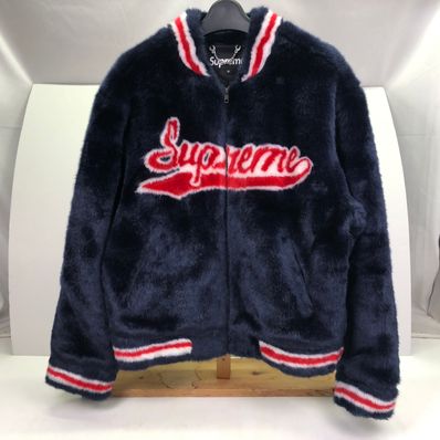 Supreme Faux Fur Varsity Jacket "Navy"