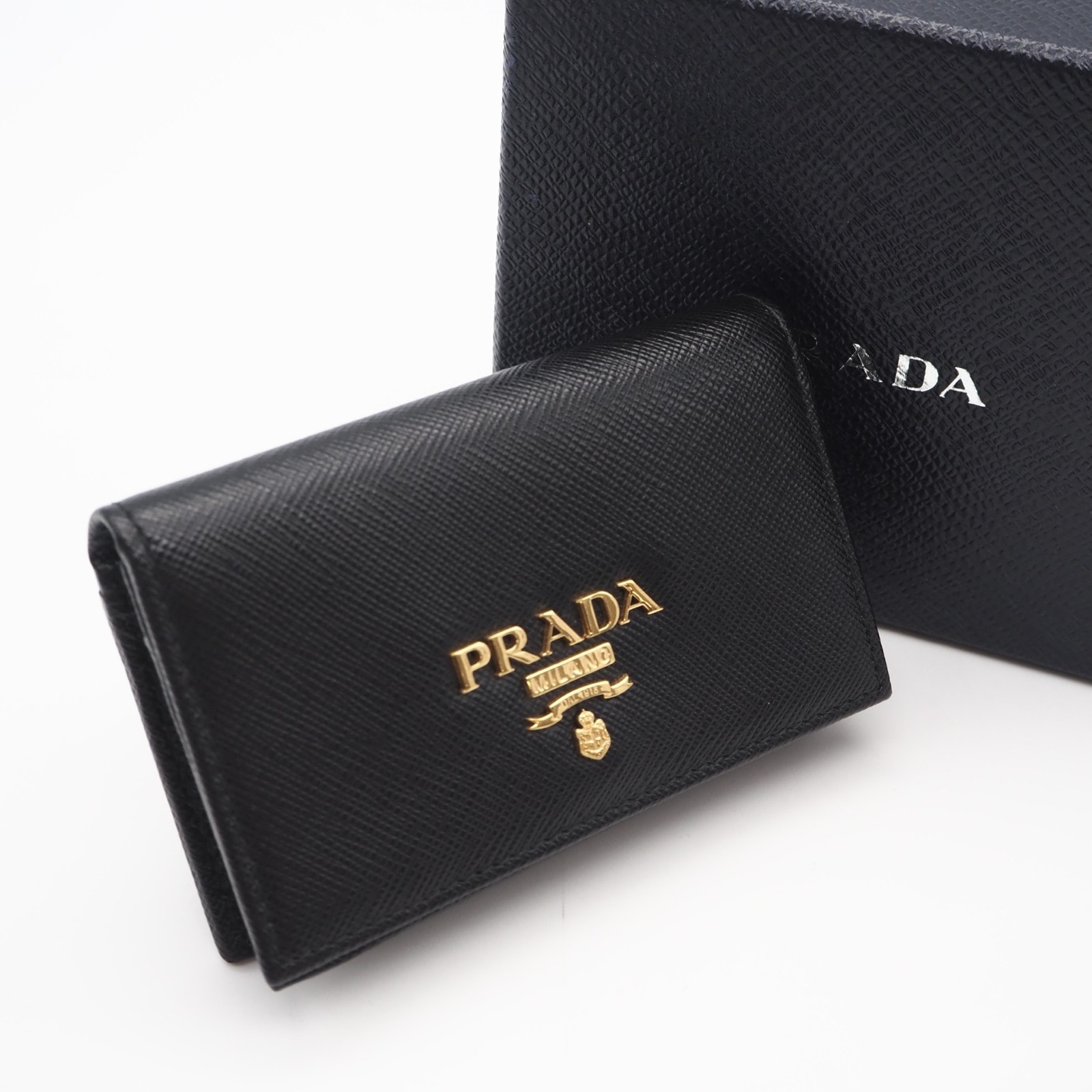 極美品 PRADA プラダ サフィアーノ 二つ折りカードケース 1MC122 カードケース ブラック サフィアーノ メンズ