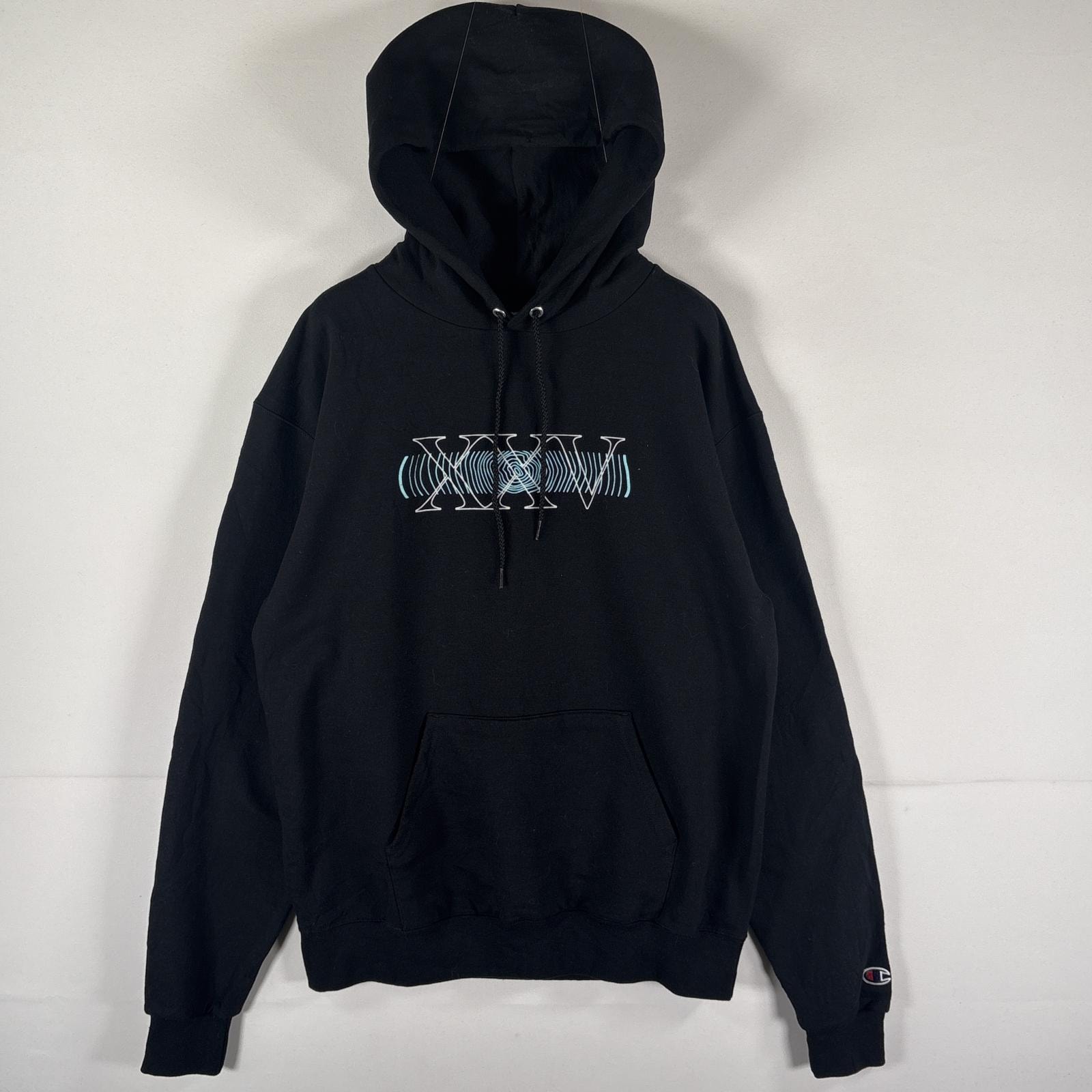 古着 チャンピオン Champion パーカー スウェット フーディ マフポケット ワッペン プルオーバー  ビッグプリント M  ブラック メンズ