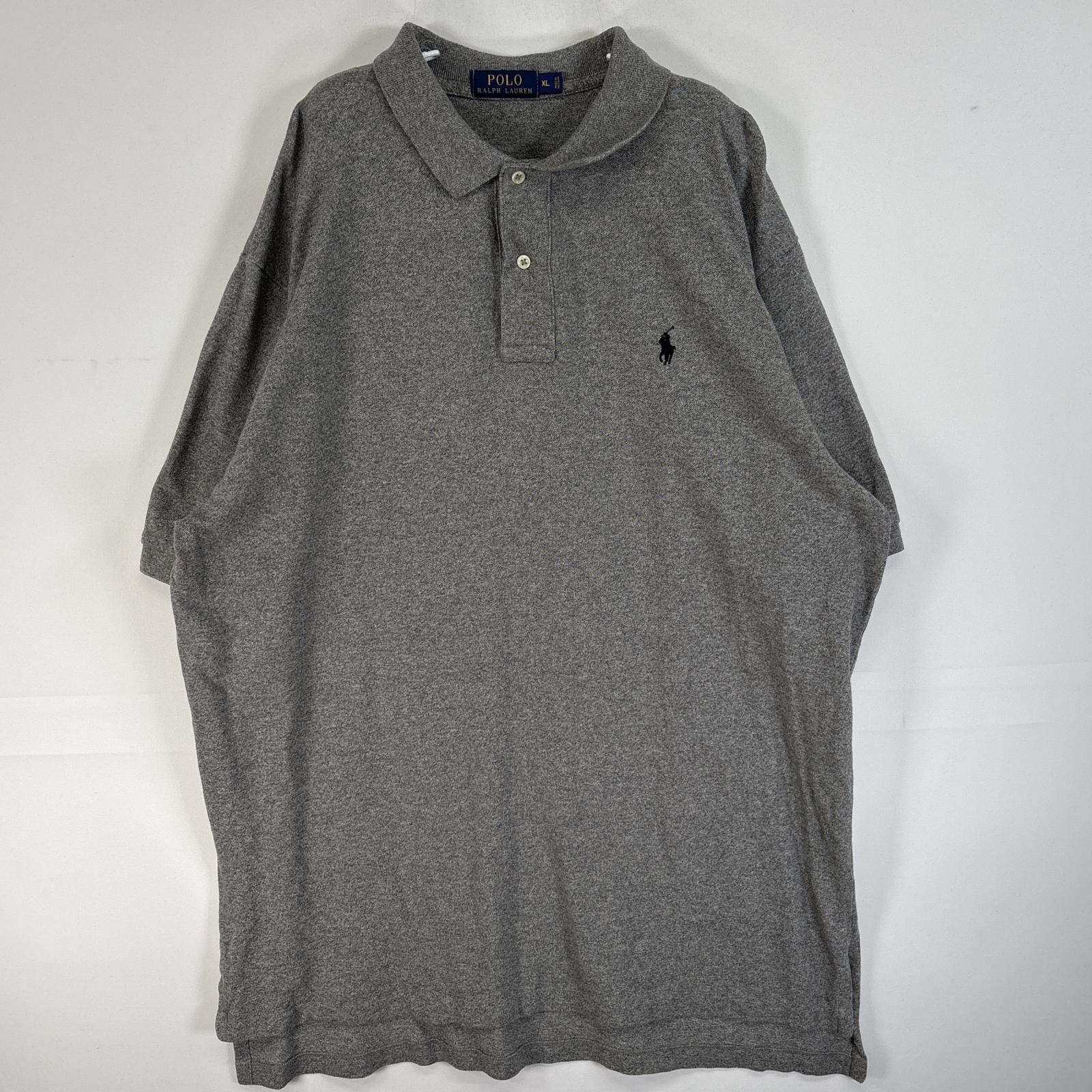 古着 ポロ・ラルフローレン POLO RALPH LAUREN 半袖 ポロシャツ ロゴ 刺繍 大きいサイズ 2ボタン XL  グレー 無地 メンズ