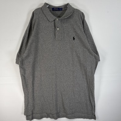 古着 ポロ・ラルフローレン POLO RALPH LAUREN 半袖 ポロシャツ ロゴ 刺繍 大きいサイズ 2ボタン XL グレー 無地 メンズ