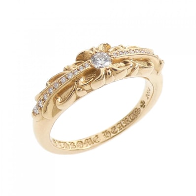 Chrome Hearts 22K Baby Classic Ring w/ Floral Cross w/ Diamond Pave (CH Specification) "Gold"