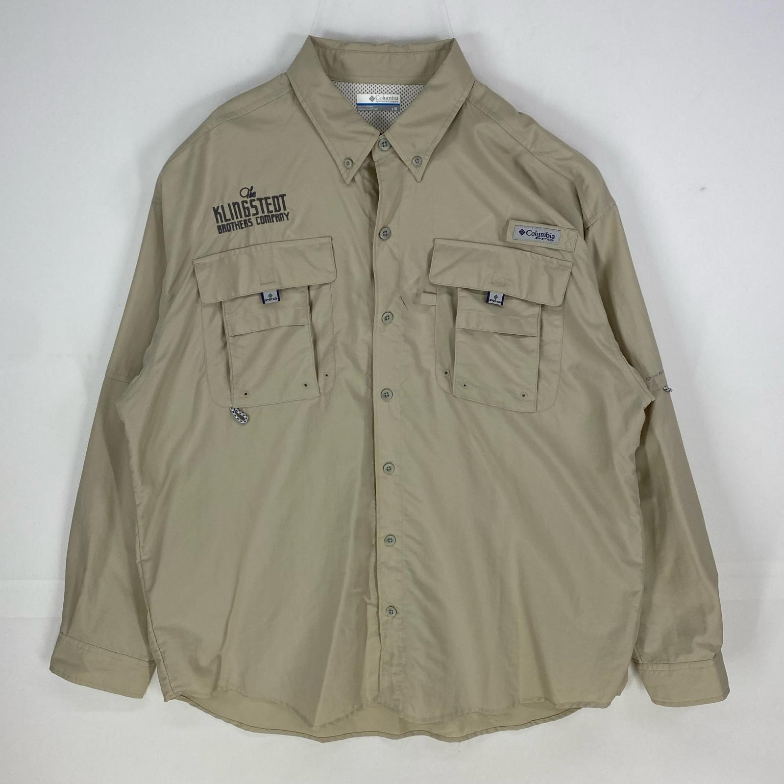 古着 コロンビア Columbia 長袖シャツ PFG 裏地メッシュ ボタンダウン OMNI-SHADE アウトドア L  ベージュ系 メンズ