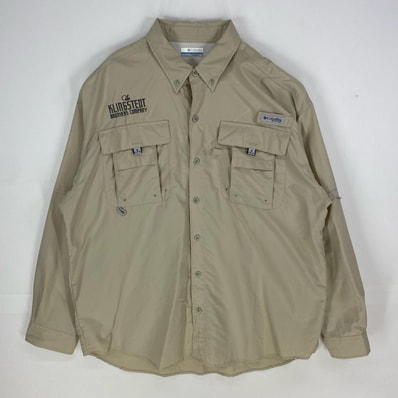 古着 コロンビア Columbia 長袖シャツ PFG 裏地メッシュ ボタンダウン OMNI-SHADE アウトドア L ベージュ系 メンズ