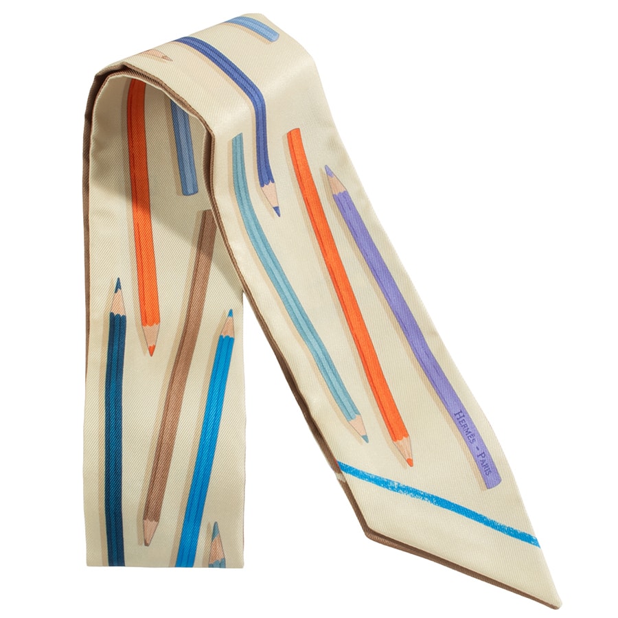 HERMES エルメス ツイリー A Vos Crayons さあ色鉛筆を出して! 064221S 06 スカーフ シルク ベージュ マルチカラー【中古】