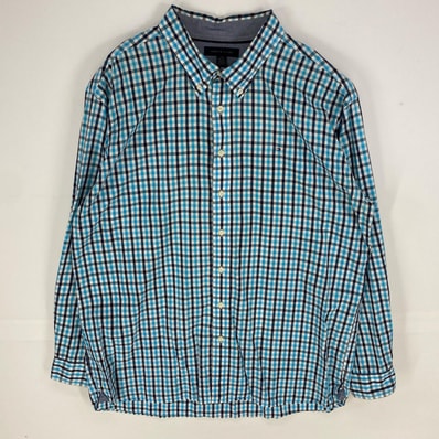 古着 トミーヒルフィガー TOMMY HILFIGER 長袖シャツ ワンポイント ボタンダウン ロングスリーブ 2XL ブルー系 チェック メンズ